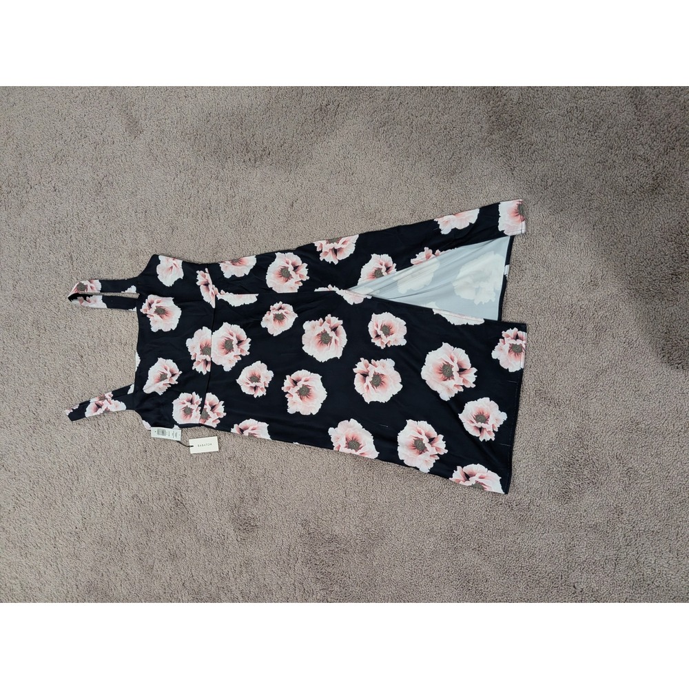 BABATON Black‎ Floral Print Midi Slip Dress Womens Size 6 Square Neck Sleeveless